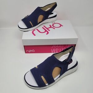 Ryka Women's Stretch Knit Sport Slingback Sandals Micha Navy Blue Sz 7.5W New